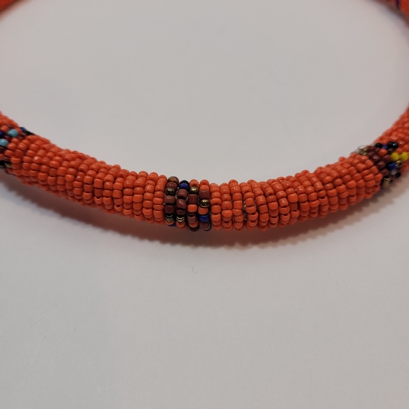 Beaded Necklace Ethnic Boho Masai Massai in Orange - Picture 6 of 7